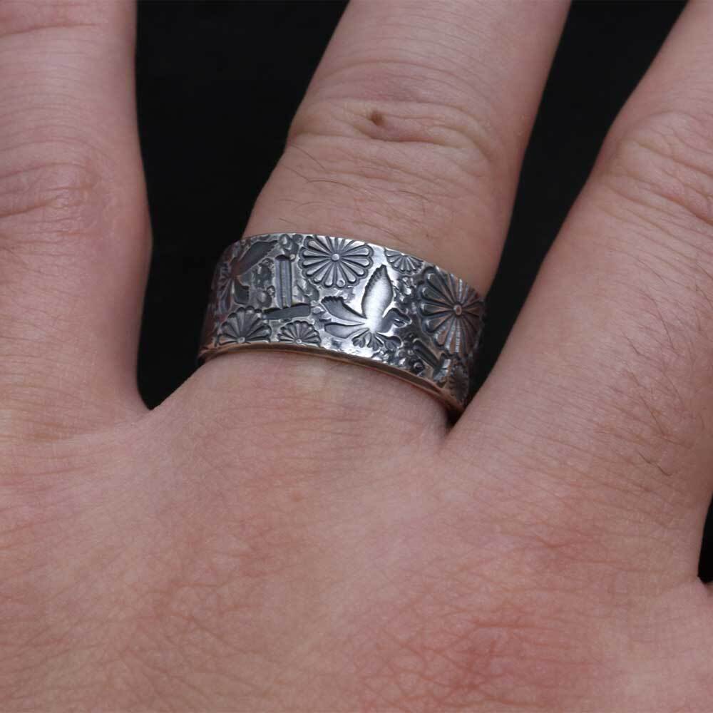 指輪 メンズ シルバー 和mixture ring 幅10mm 菊紋 八咫烏 金鎚