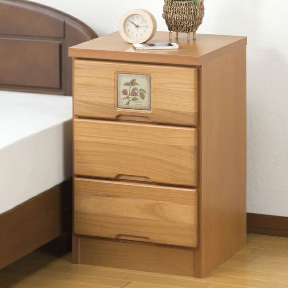 木製チェスト 3段 引き出し タイル付き 完成品 天然木 桐無垢材