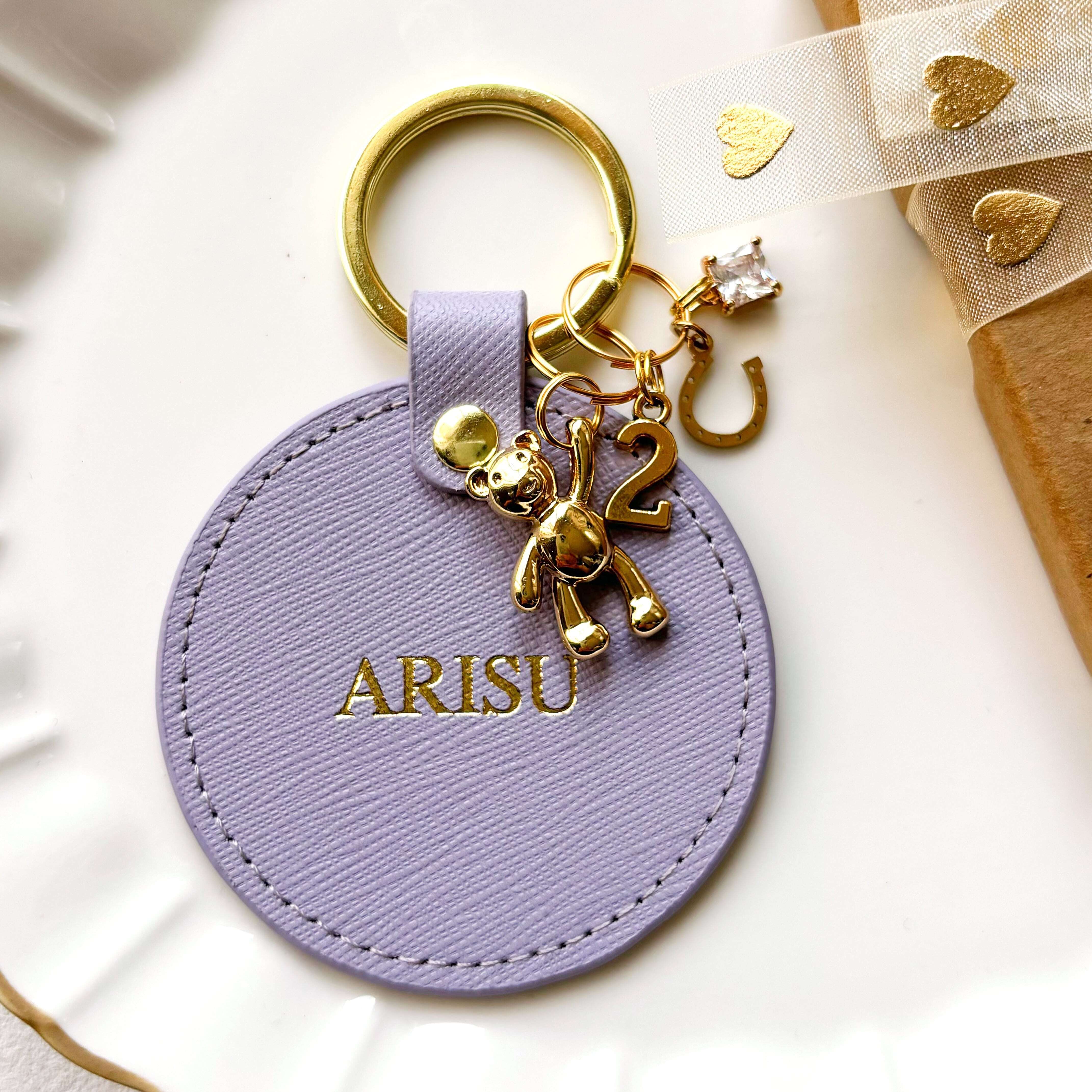 CELINE ロゴキーリング パープル ゴールド レザー CELINEロゴ