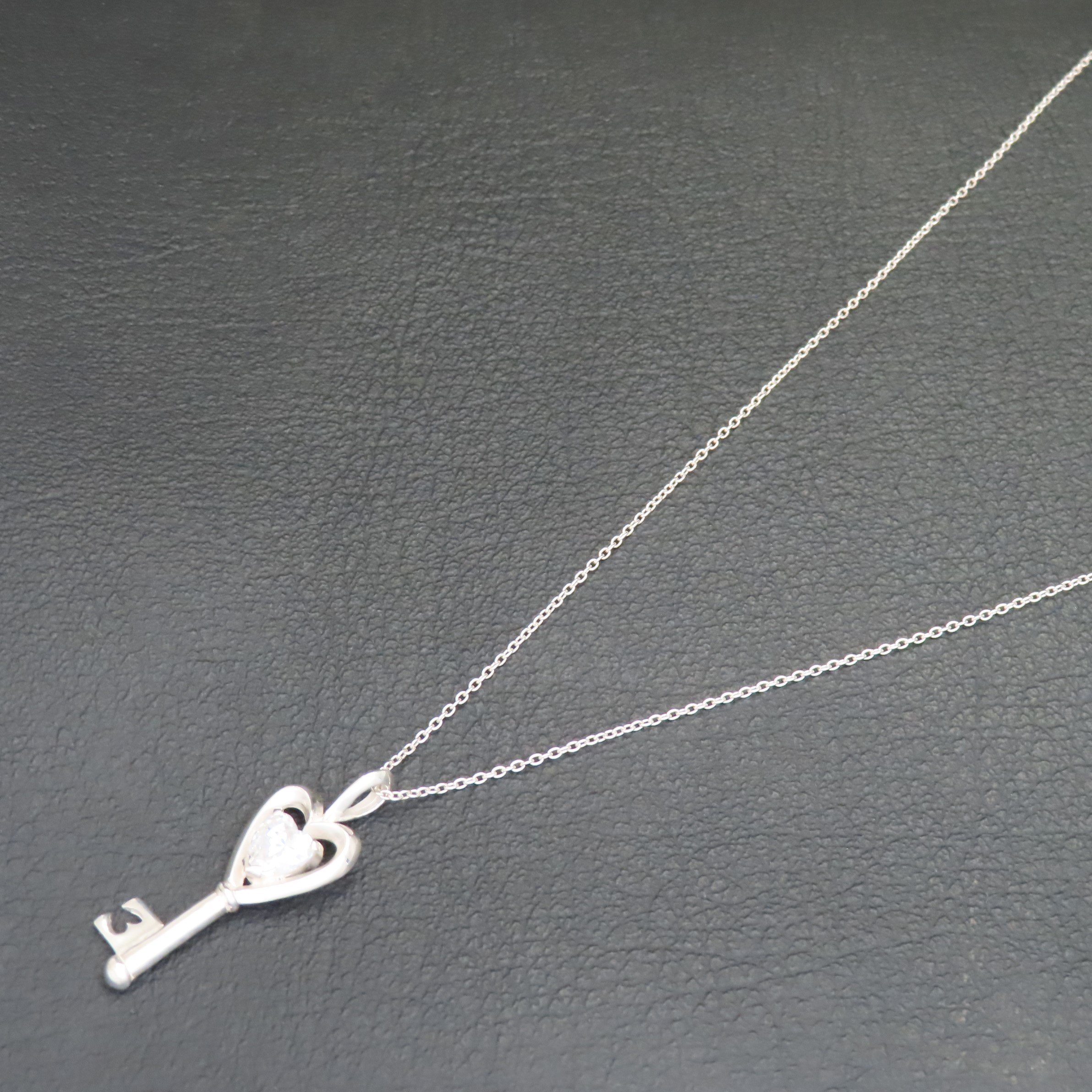 ハートキーネックレス シルバー925 クリア 【刻印無料】 ハート キー