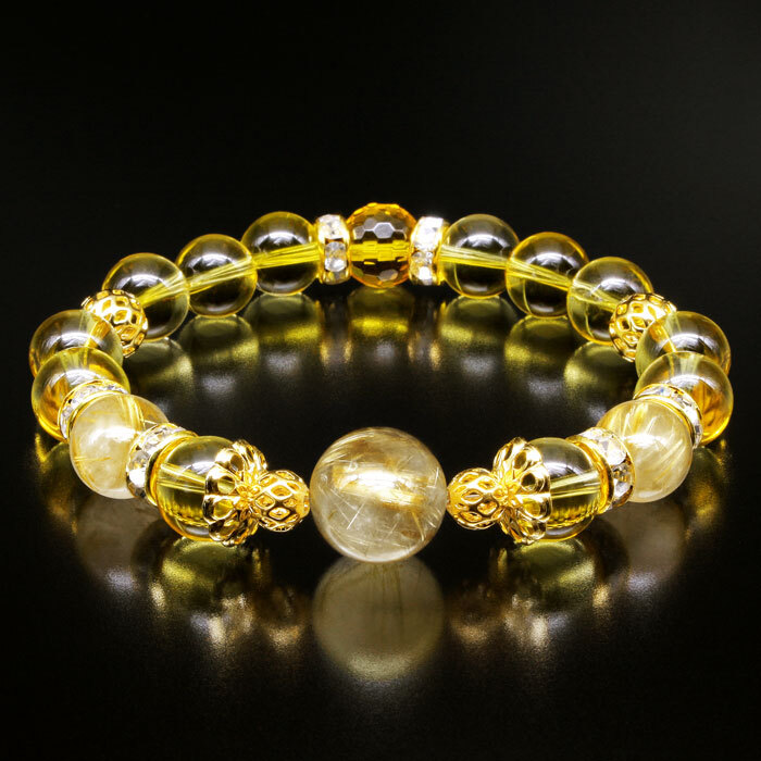 金満招福ブレス ブレスレット 黄水晶 金針水晶 17cm 専用巾着袋 お守り