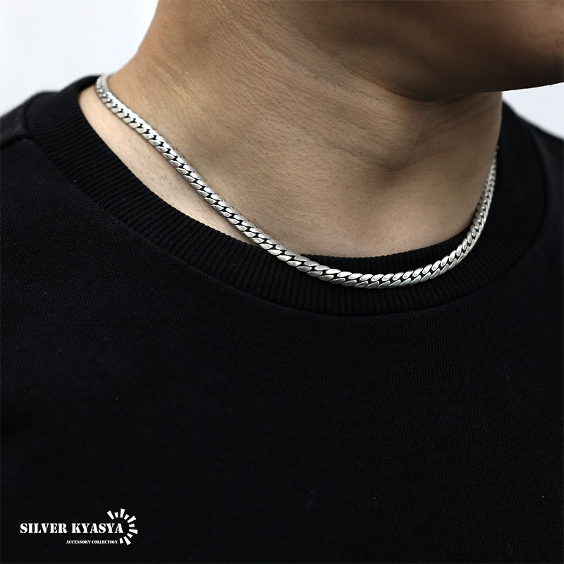 シルバー925 チェーンネックレス 喜平 2面カット マイアミキューバン