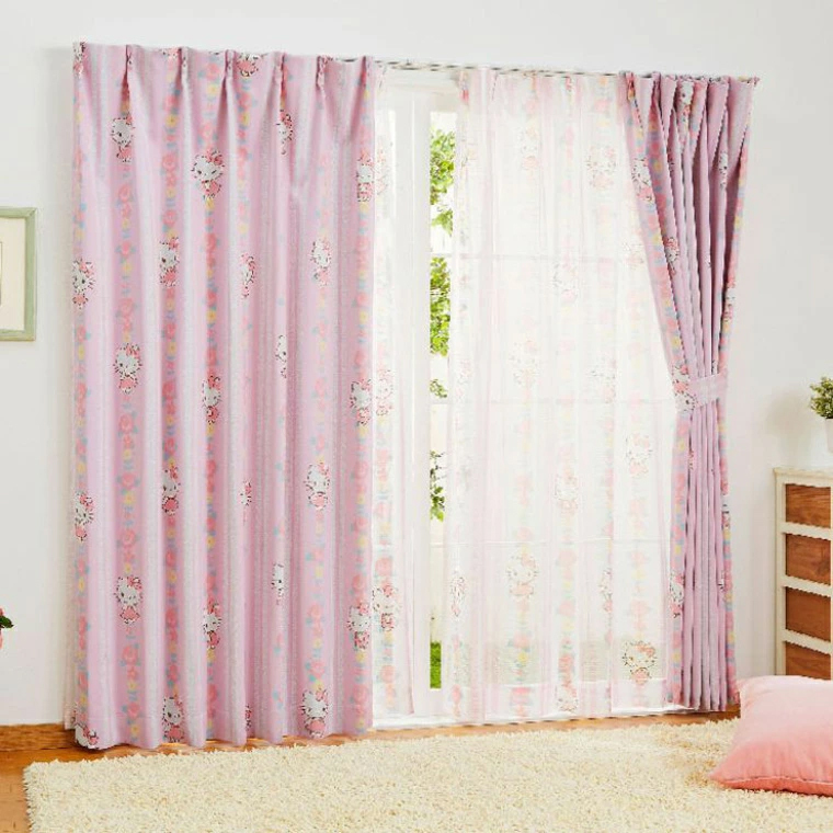 カーテン 遮光タイプ タッセル付き 100×135cm 2枚組 キティ 花柄