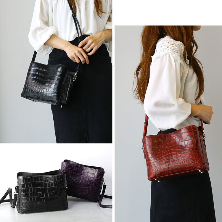 クロコダイル バッグ 2WAY マット 加工 センター取り ハンドバッグ