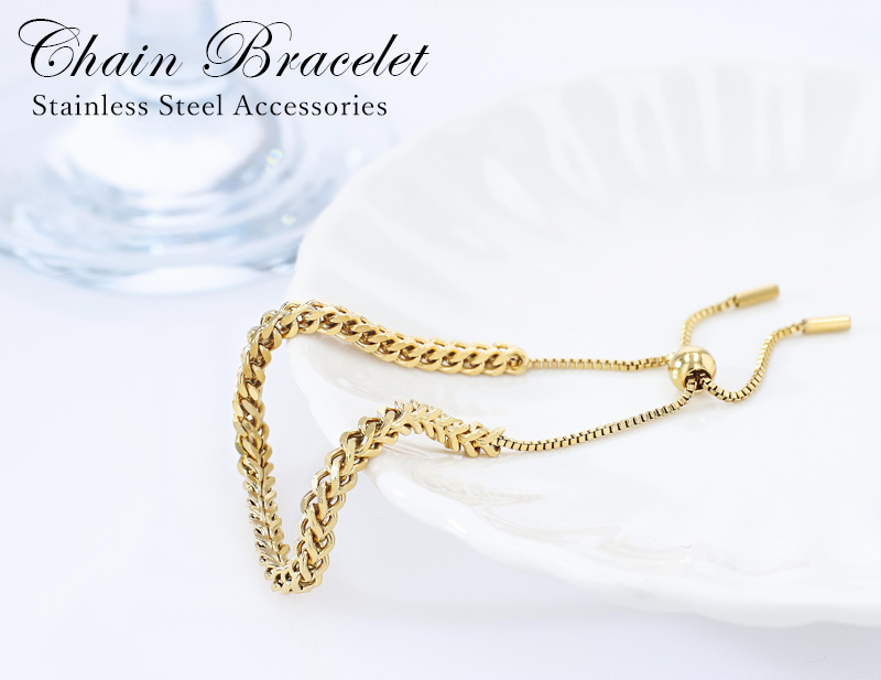 ボックスカーブチェーンブレスレット 幅3mm レディースブレスレット