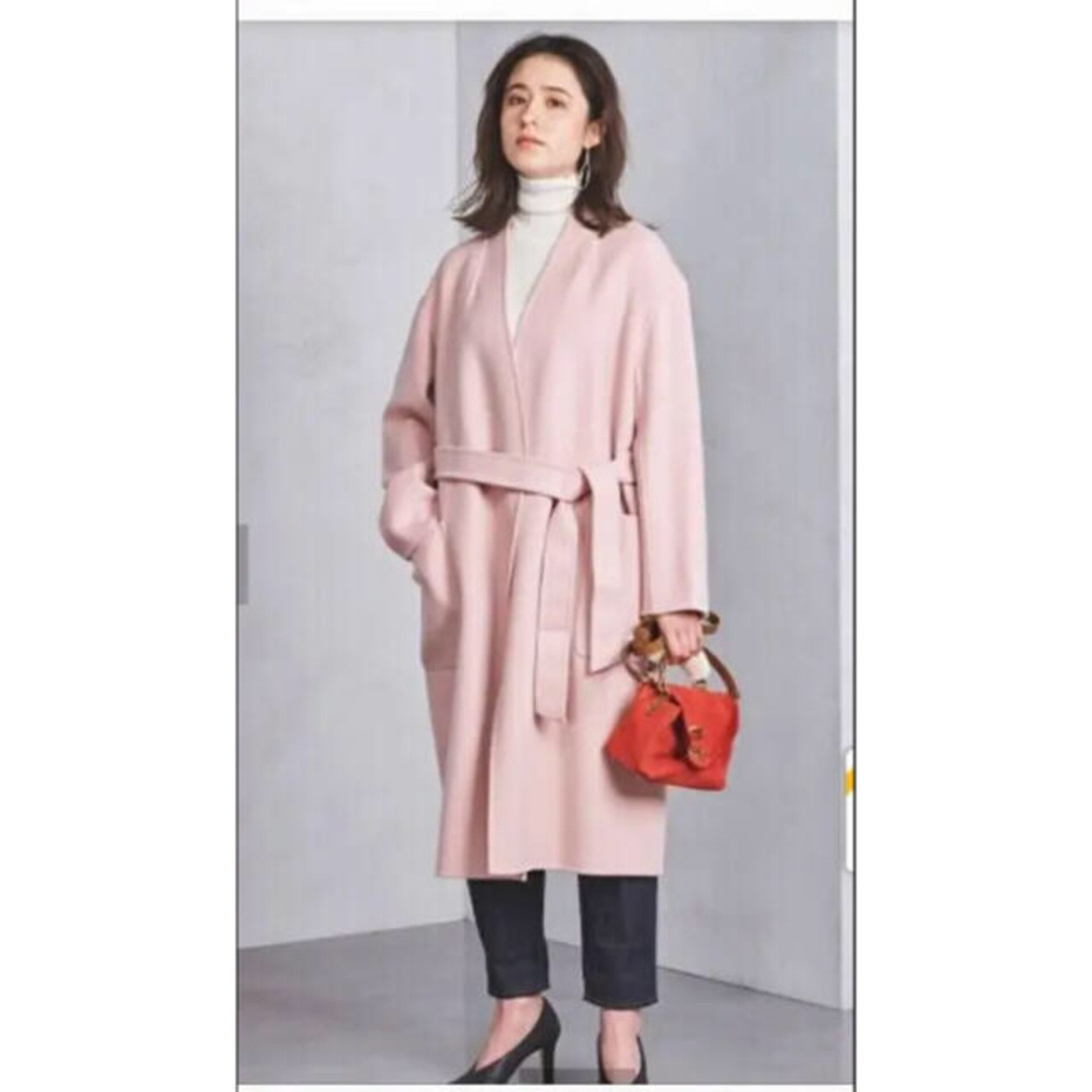 UNITED ARROWS - ピンク リバーVノーカラーコート ユナイテッド