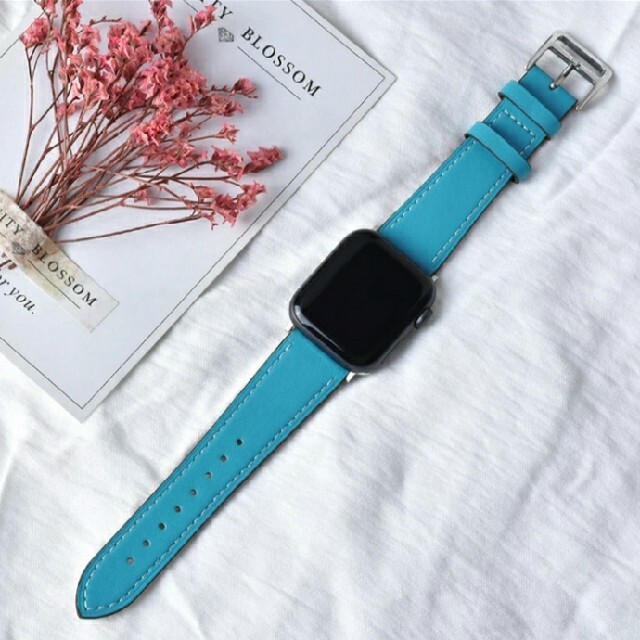 Apple Watchレザーバンド42/44mm ターコイズブルーの通販 by Mmm's