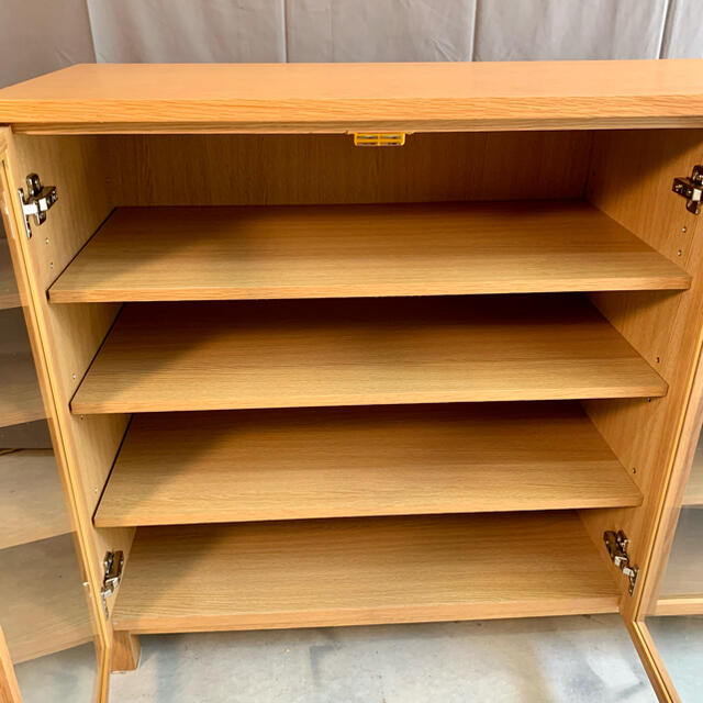 MUJI (無印良品) - 無印良品 ガラスキャビネット オーク材 3枚扉 食器