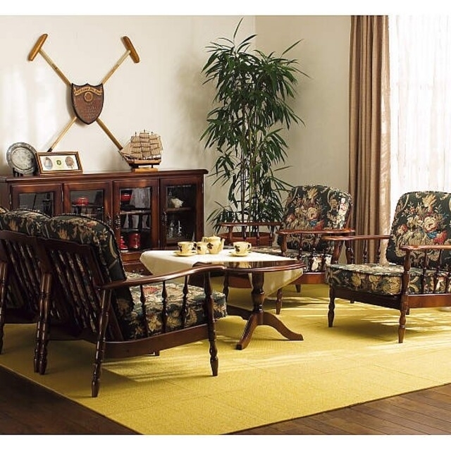 野の花子＊カリモク コロニアル シングルソファ肘掛 椅子1人掛け3脚