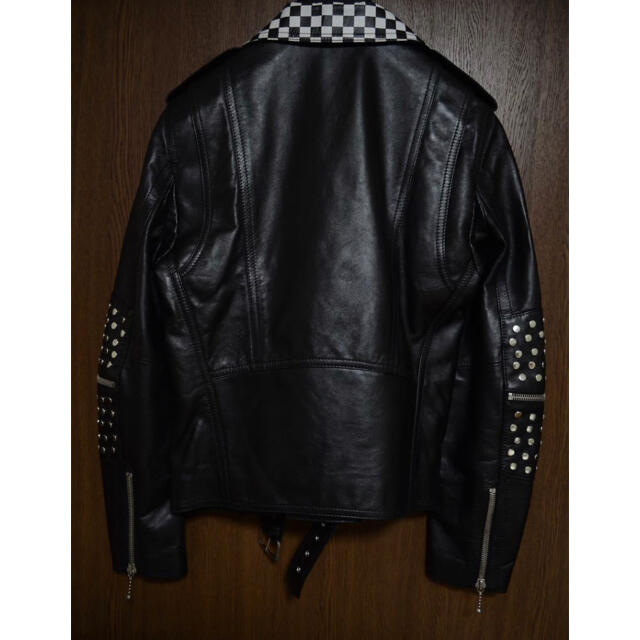 CELINE - Celine チェッカーフラッグ柄 ダブルレザーライダース