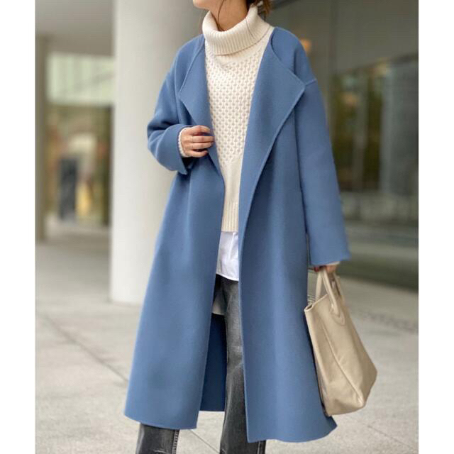 Spick & Span - スピック&スパン ビーバーフォールドラペルコート 青