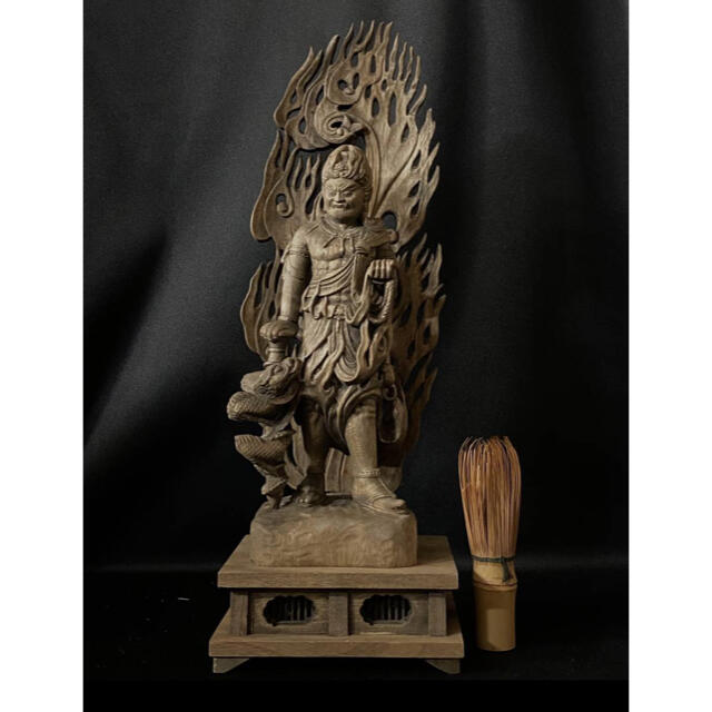 井波彫刻 一刀彫 楠材 古美術 時代彫刻 仏教工芸品 倶利伽羅不動明王