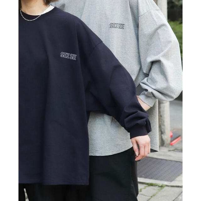 XL SEE SEE SUPER BIG LS TEE ネイビー seesee SEE SUPER BIG XLサイズ