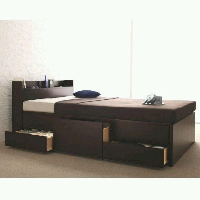 TAKUYAのシングルベッドフレーム ダークブラウン 引き出し収納 USB