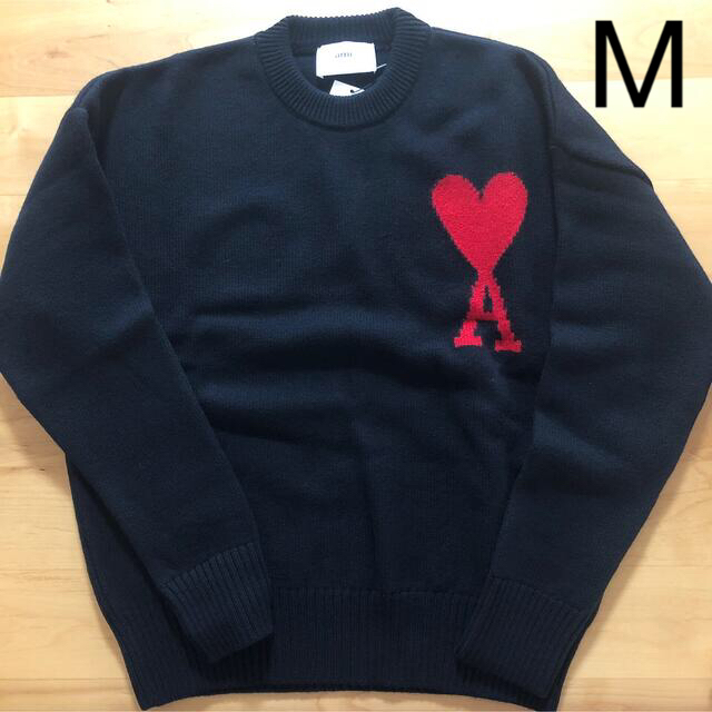 AMI アミパリス ユニセックス Alpaca Blue 赤ハート刺繍 ユニセックス