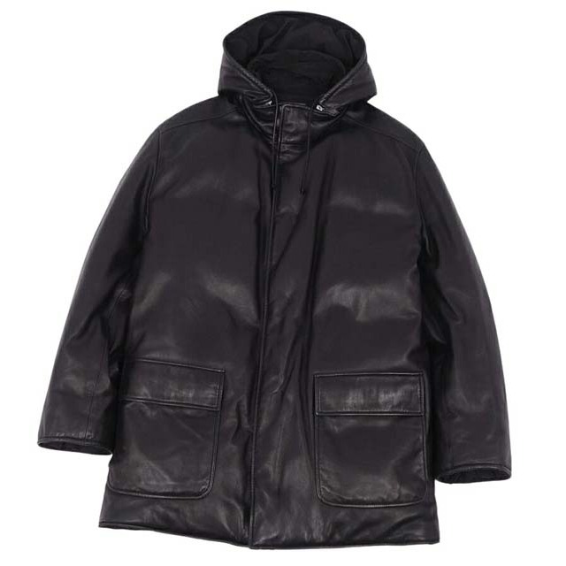 HERMES - エルメス レザー ダウン ジャケット コート リバーシブル