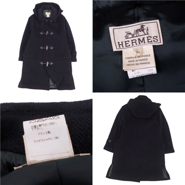 HERMES - 美品 エルメス HERMES コート ウール ダッフルコート レザー