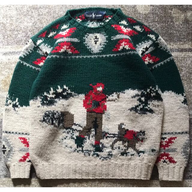 圧巻の犬ぞり柄&ネイティブ柄 風景画 90's ラルフローレン ニット