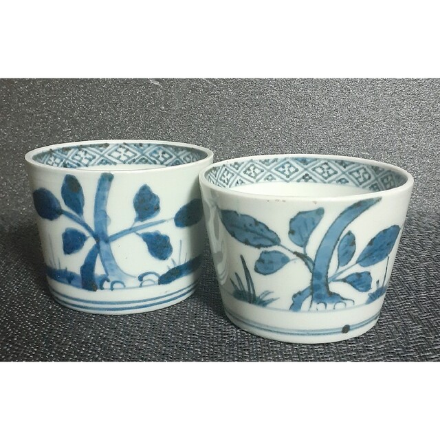 江戸時代中期～後期 古伊万里 染付 木と葉の図 そば猪口 ぐい呑