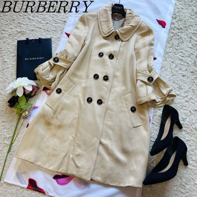良品】BURBERRY ダブルボタンロングコート ベージュ 襟 38