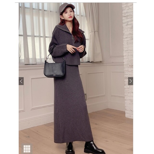 GRL - ジップニットトップスXサイドスリットスカートニット