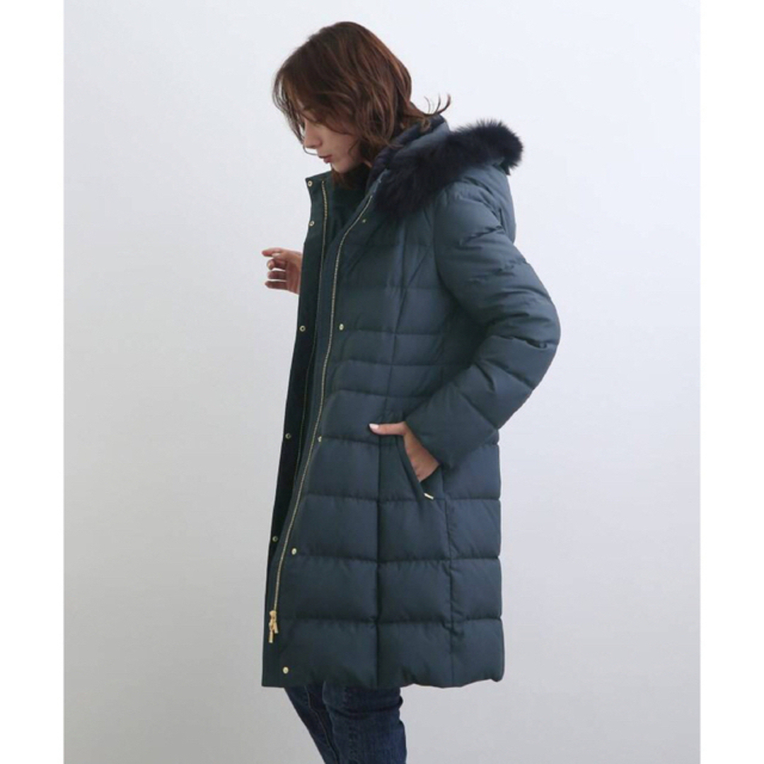 INDIVI - 新品 INDIVI 撥水 ロングダウンコート ネイビー S フーデット