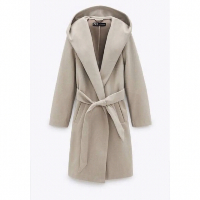 ZARA - 新品 ZARA ザラ ベルト付きフード付きコート ベージュ XLの通販