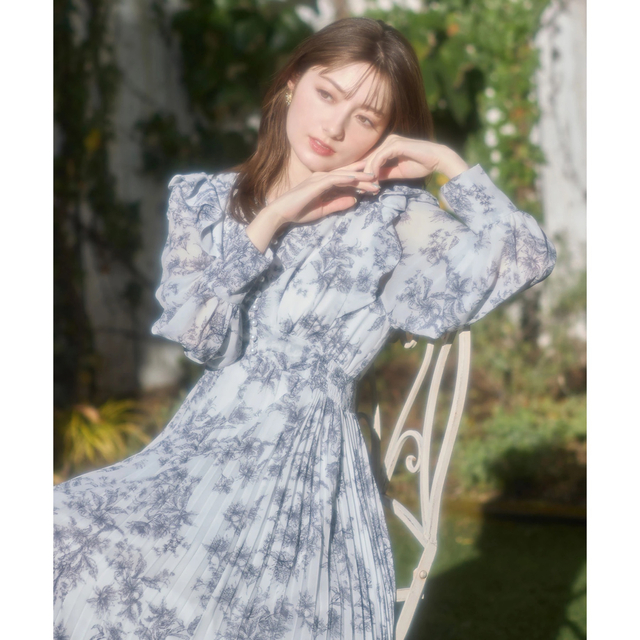 TOCCO closet - リボン＆パール付きラッフルフリルフラワープリント