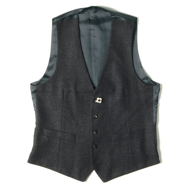 美品 希少 ラルディーニ ブートニエール付 ウール ジレ ベスト グレー
