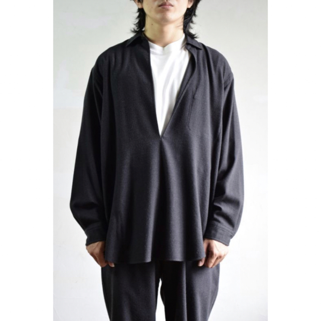 COMOLI - COMOLI ウールビエラ スキッパーシャツ 3 22AW チャコールの