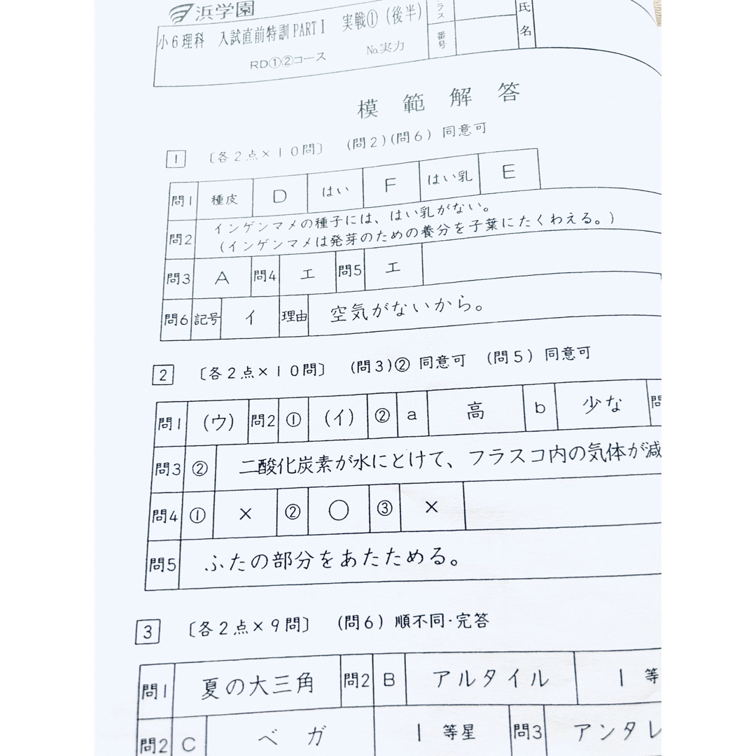 浜学園 小6 入試直前特訓 PART1 国語、算数、理科 RDコースの通販 by