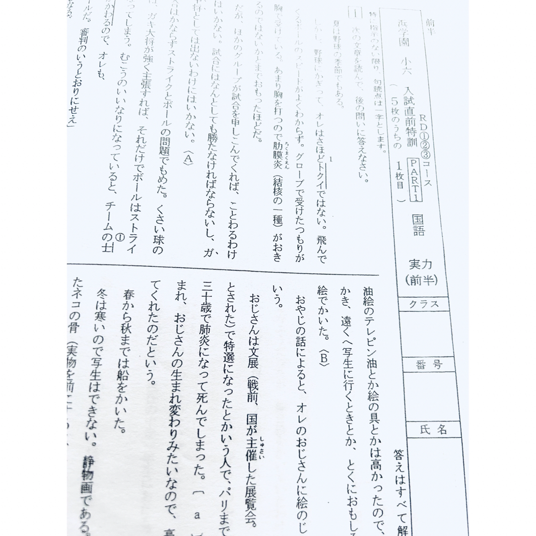 浜学園 小6 入試直前特訓 PART1 国語、算数、理科 RDコースの通販 by