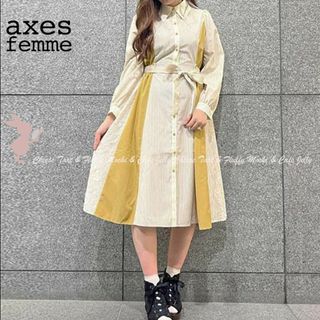 axes femme - axes femme 配色ストライプシャツワンピ イエローの通販