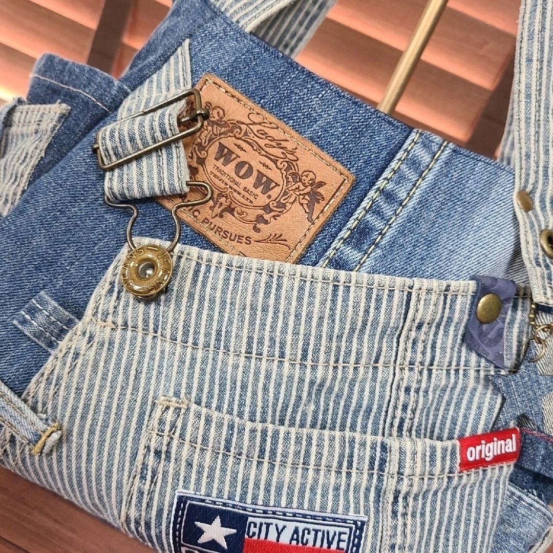 SOLD OUT】 デニムリメイクトートバッグ ヒッコリーオーバーオールの