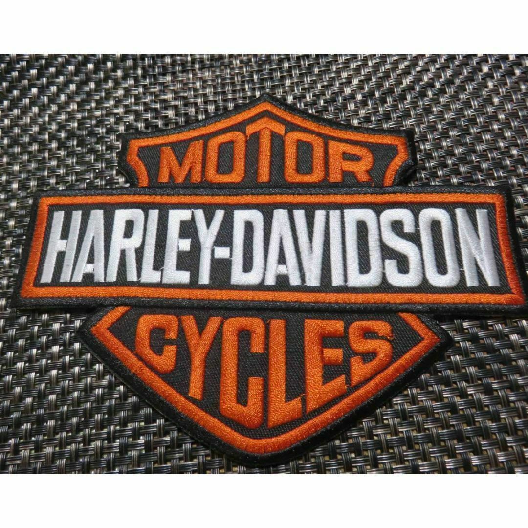 大型□定番HD黒橙◇新品ハーレーダビッドソンHarley刺繍ワッペン激渋