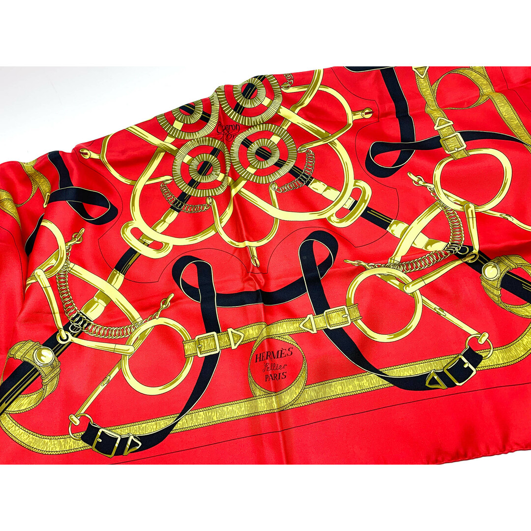 HERMES エルメス Eperon dor 【黄金の拍車】赤 シルク スカーフ カレ90