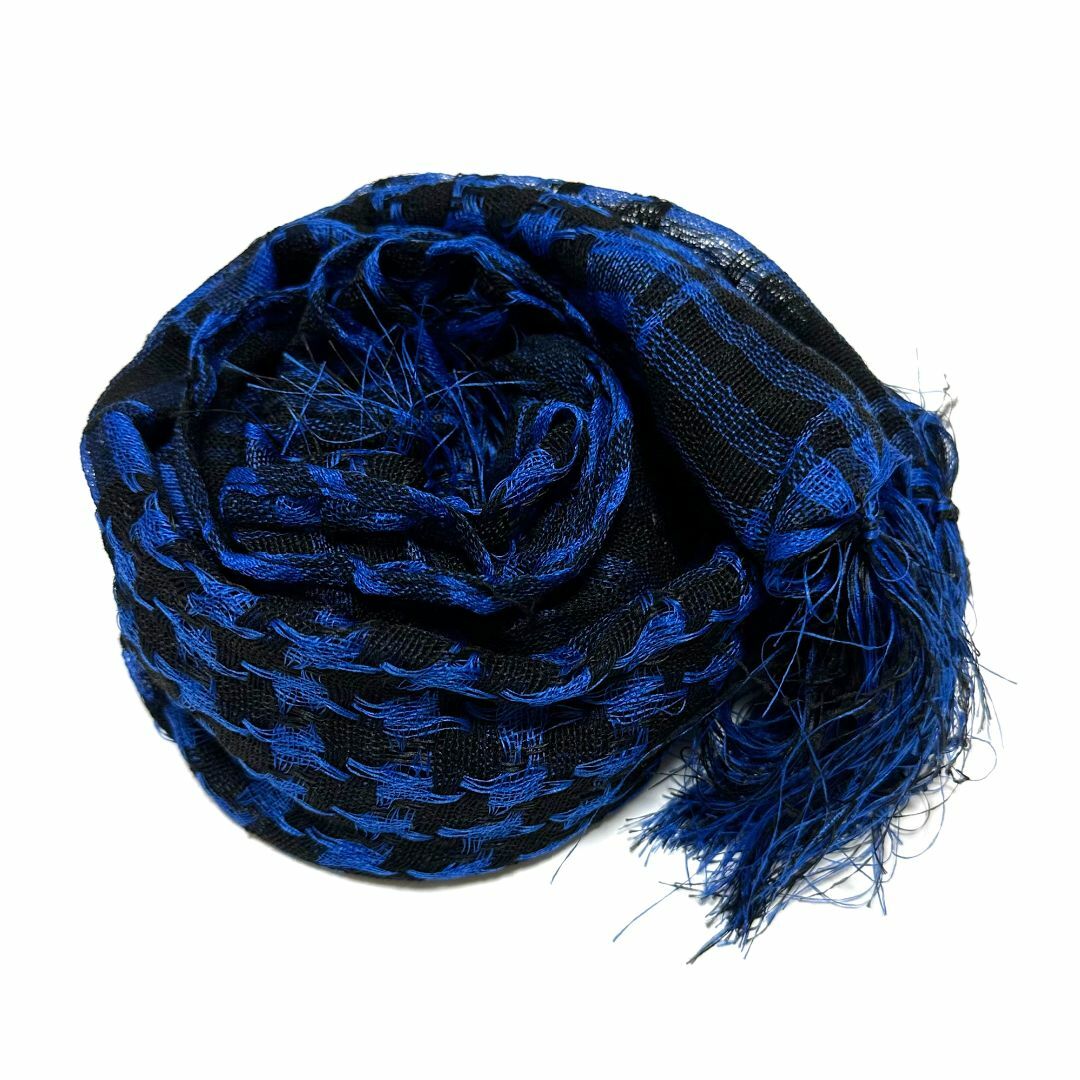 アフガン ストール 大判サイズ ブルー フリンジ付き ミリタリー