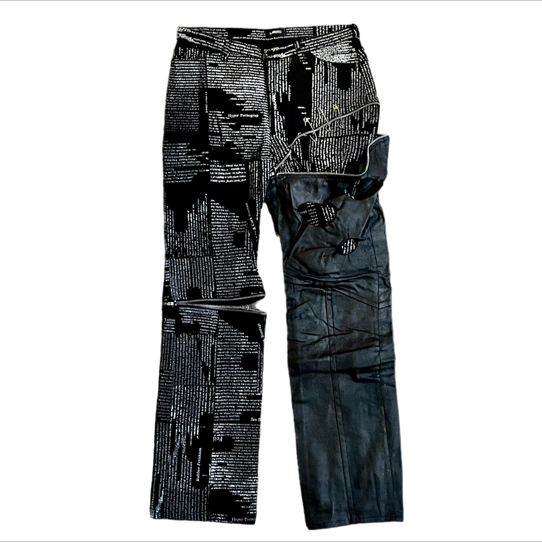 h.NAOTO ジップパンクパンツ ベルト付 ムラ染ペイント クロップド