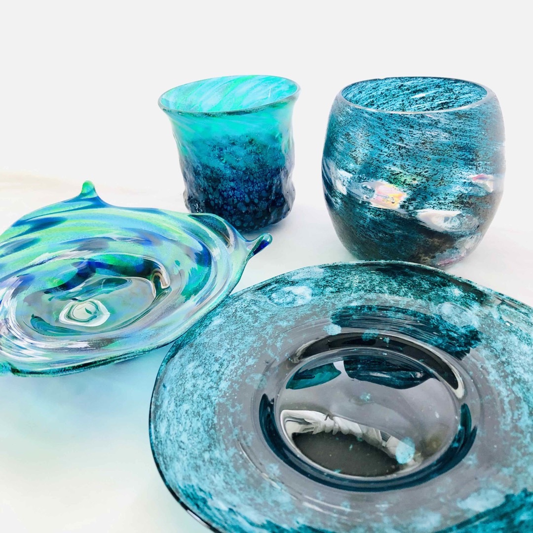 琉球ガラス 緑のコップお皿セット【同梱割引OK】の通販 by kaldren's