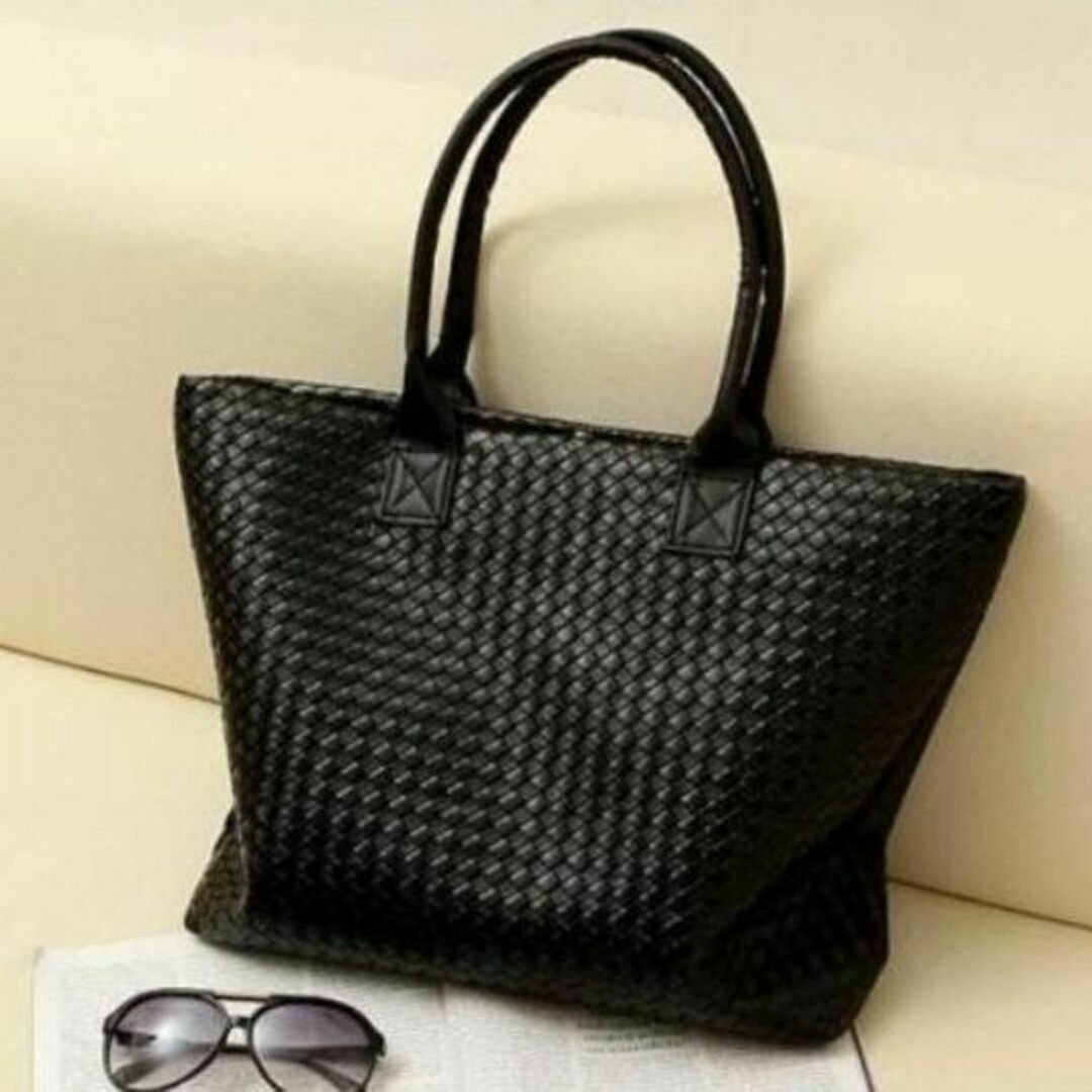 トートバッグ レディース レザー 編み込み バッグ 【ブラック】の通販