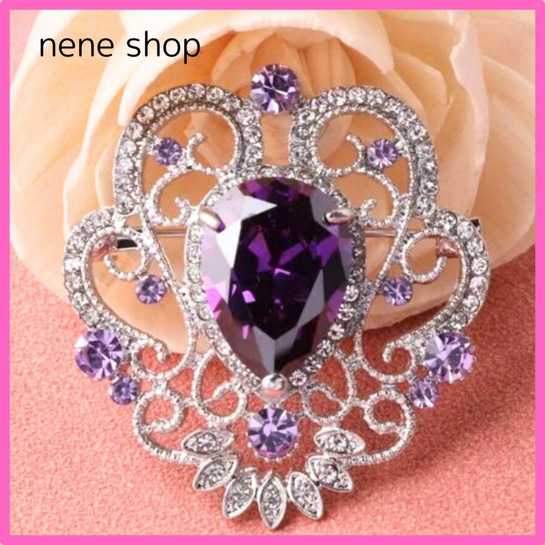 ラインストーン ブローチ パープル 紫 デコレーション コサージュ