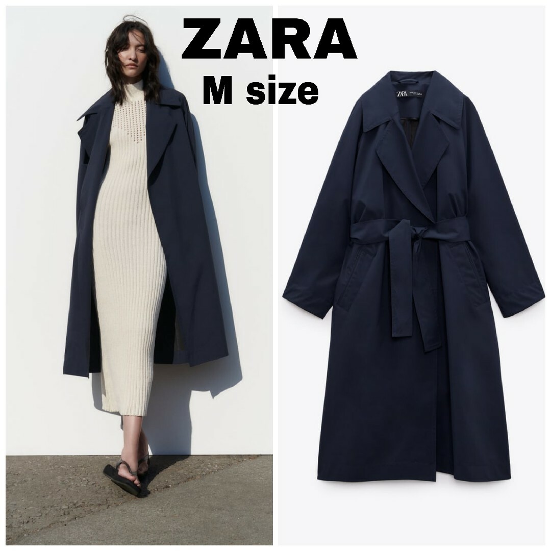 ZARA - ZARA ベルト テクニカル トレンチコート Mサイズ ネイビー