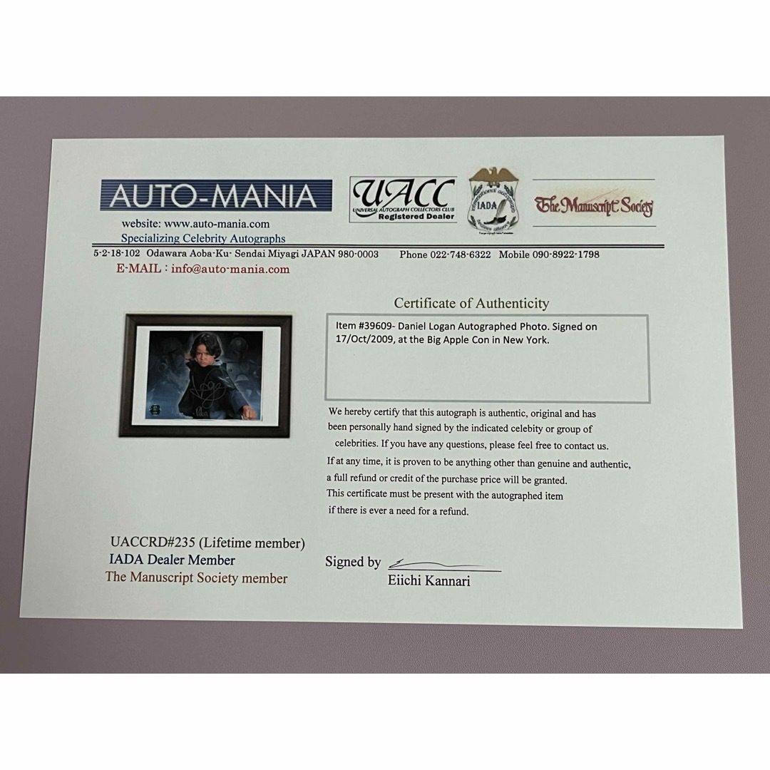 スターウォーズ 直筆サイン ボバ・フェット少年 ダニエル・ローガン氏