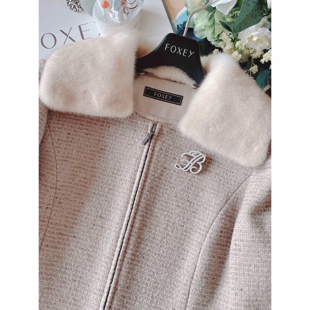 FOXEY - 新品未使用！FOXEYミンク襟ツイードロングコート 40 Rene