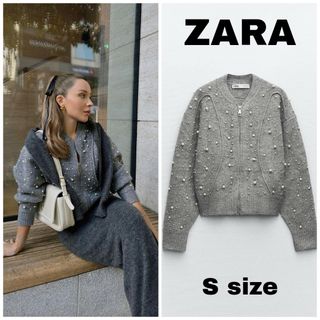 ZARA - ZARA フェイクパール ニットボンバージャケット Sサイズの通販