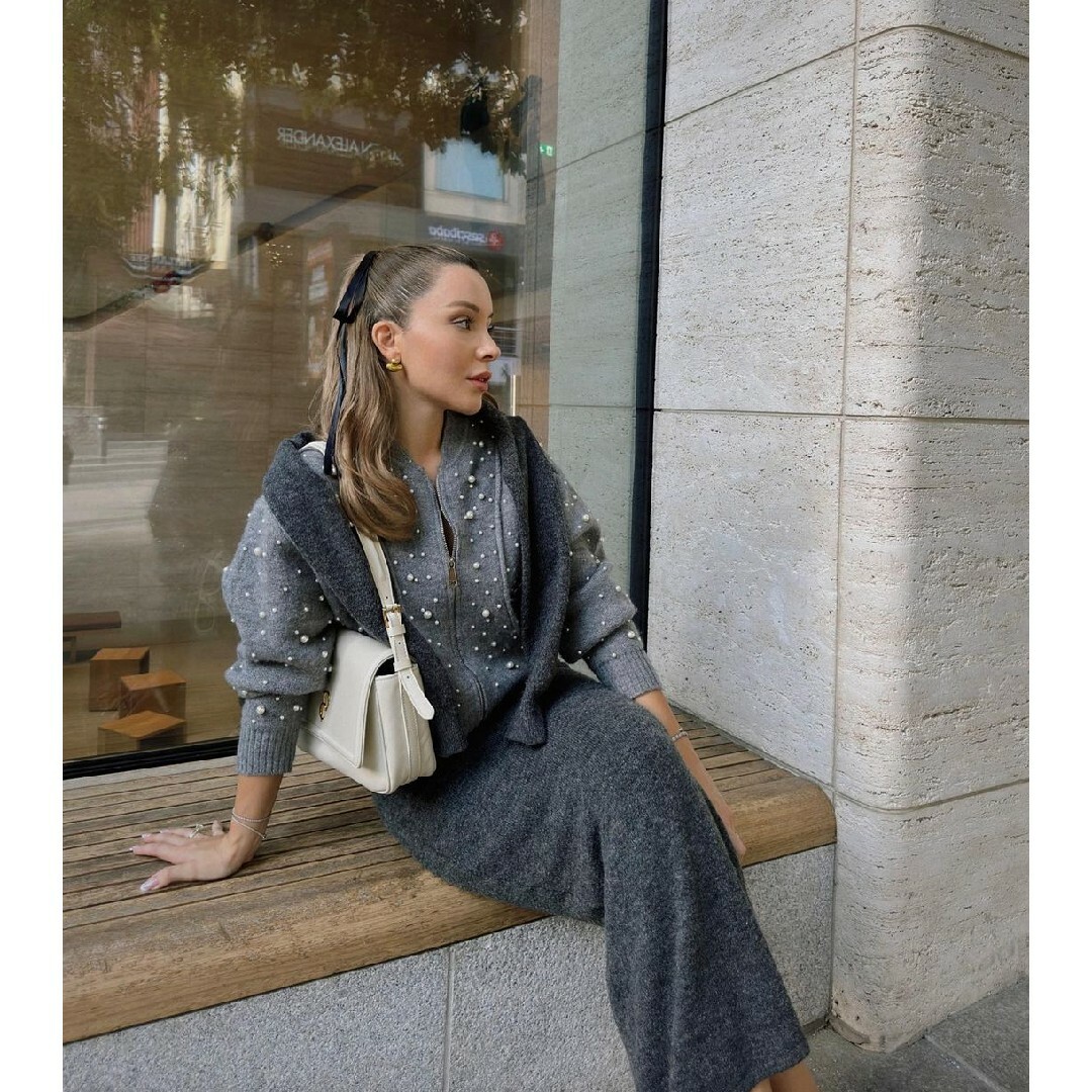 ZARA - ZARA フェイクパール ニットボンバージャケット Sサイズの通販