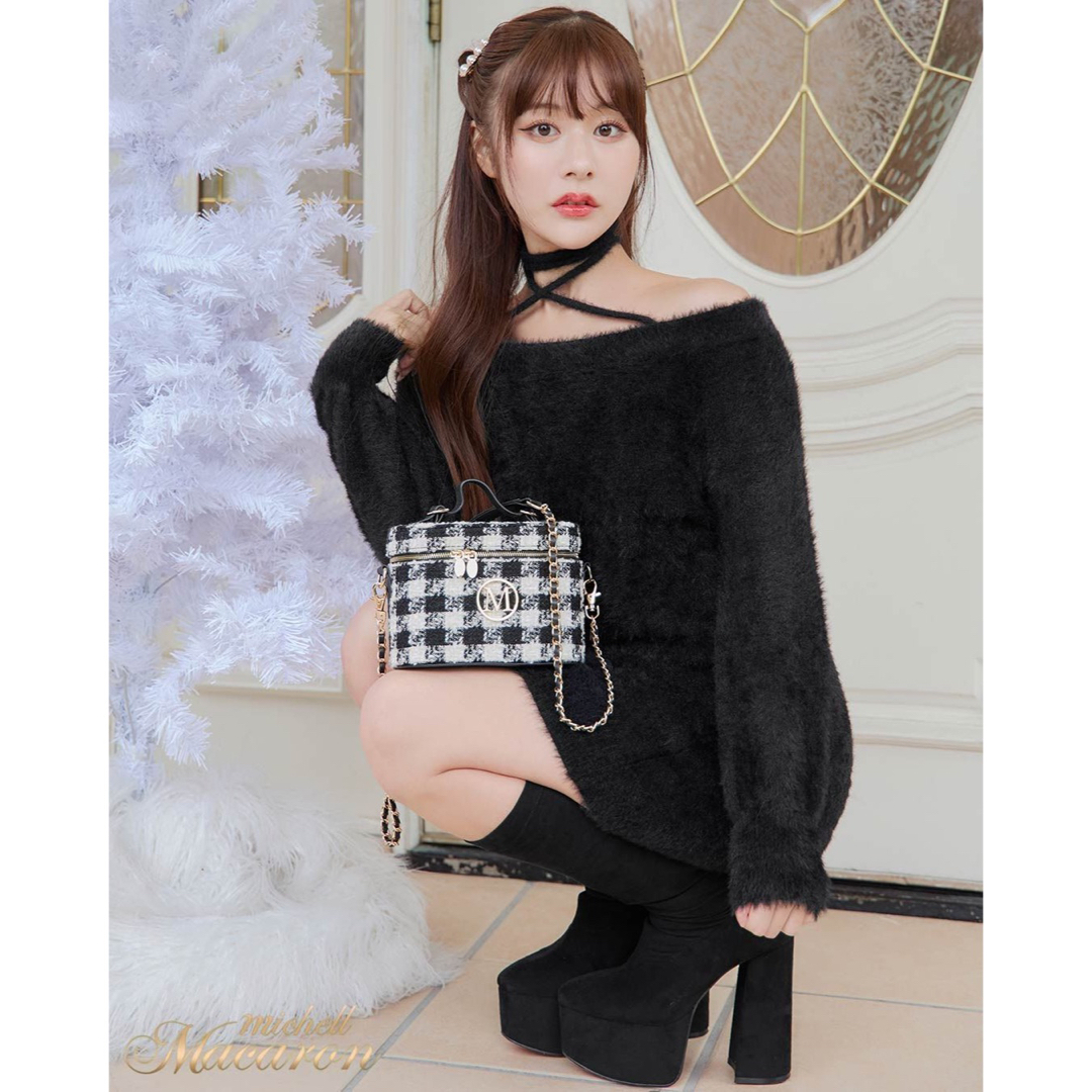 michellMacaron - ミシェルマカロン シャギークロスニットワンピースの