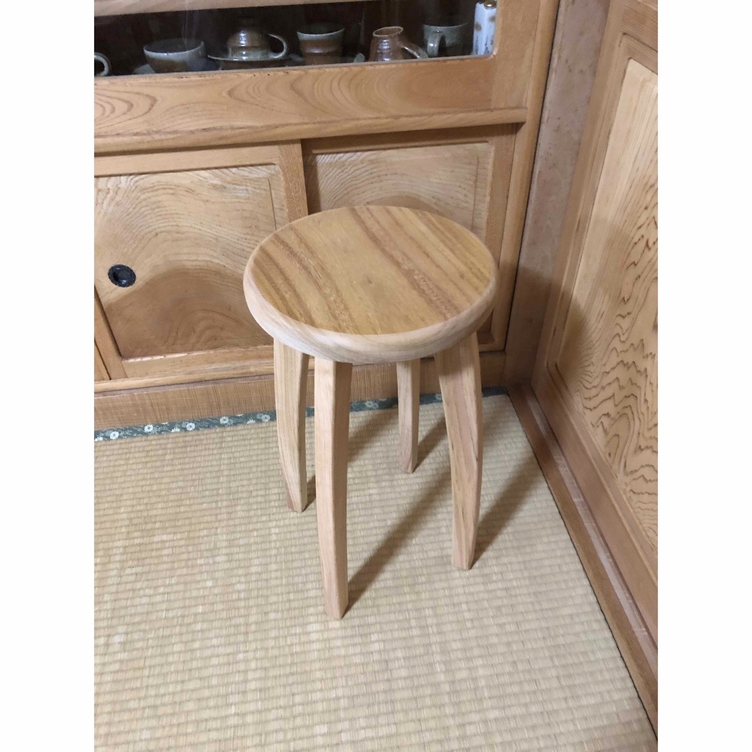 937 建具屋一筋58年のおじいちゃんの手作りスツール、イス☆けやきの