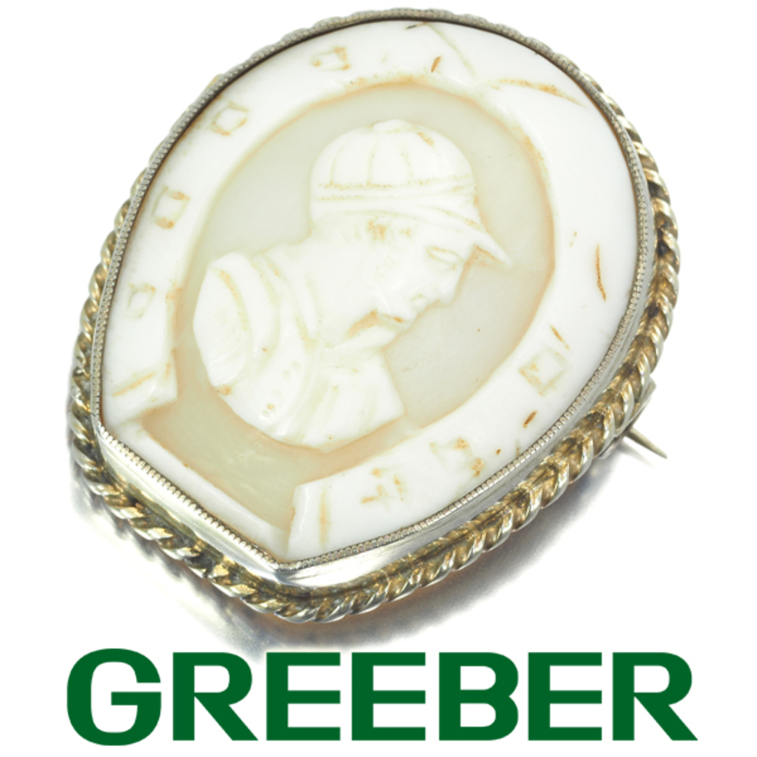 シェル カメオ アンティーク 男性の横顔 ブローチ シルバー 925の通販