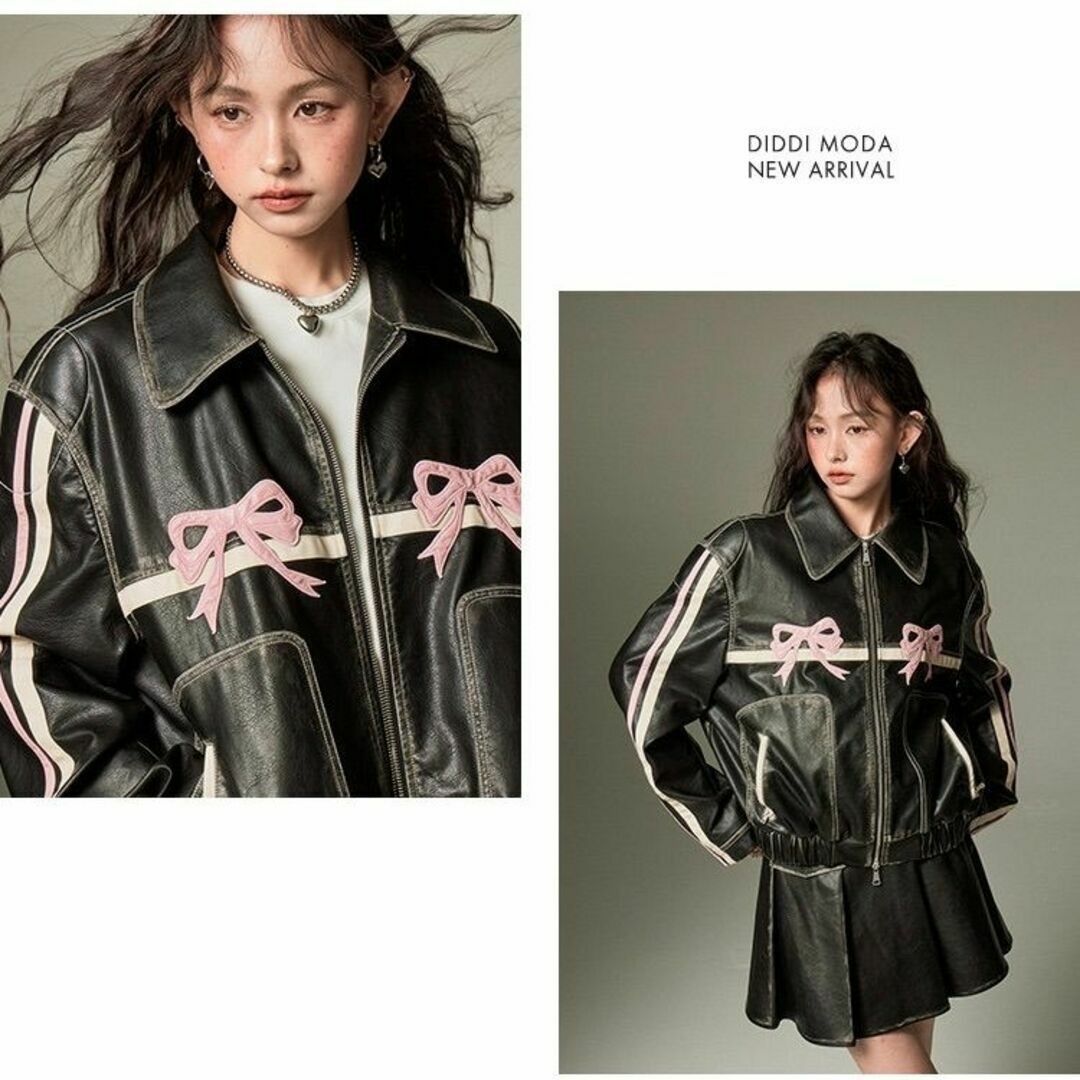 merry jenny - DIDDI MODA ブラック リボン ライン オーバー レザー